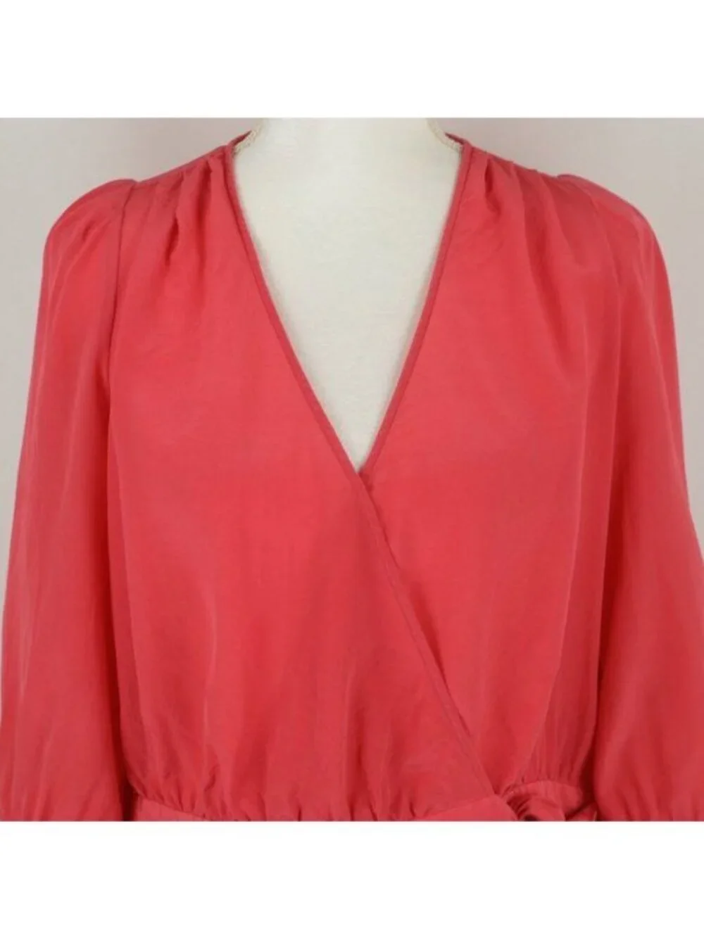Madewell Women's Medium Bright Ember Orange Silk 3/4 Sleeve Wrap Blouse